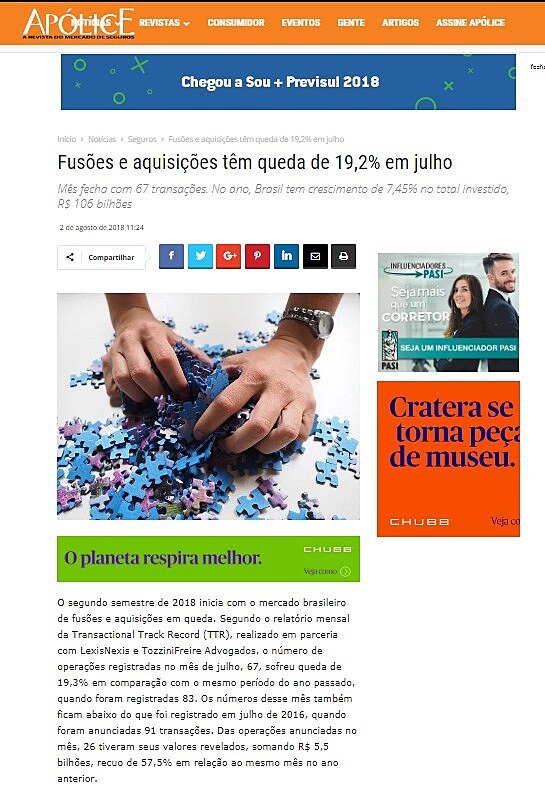 Fuses e aquisies tm queda de 19,2% em julho